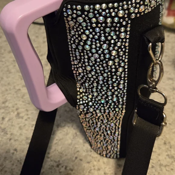 Rhinestone Studded Tumbler Holder with Strap - Picture 3 of 6
